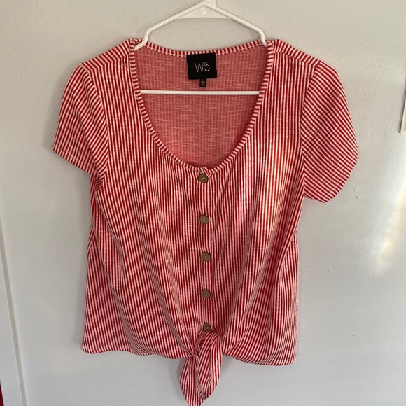W5 Striped Red Top with Tie Front. Size Med - Picture 1 of 4